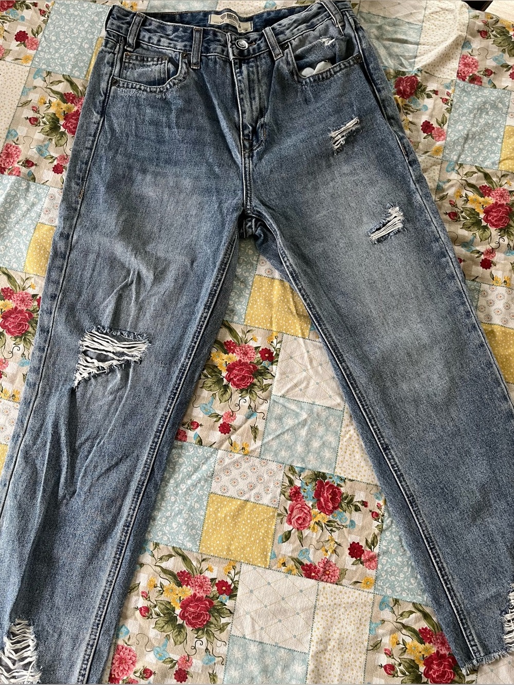 High-Rise Straight Crop Distressed Women's Rock&Roll Denim Jeans - 27x25